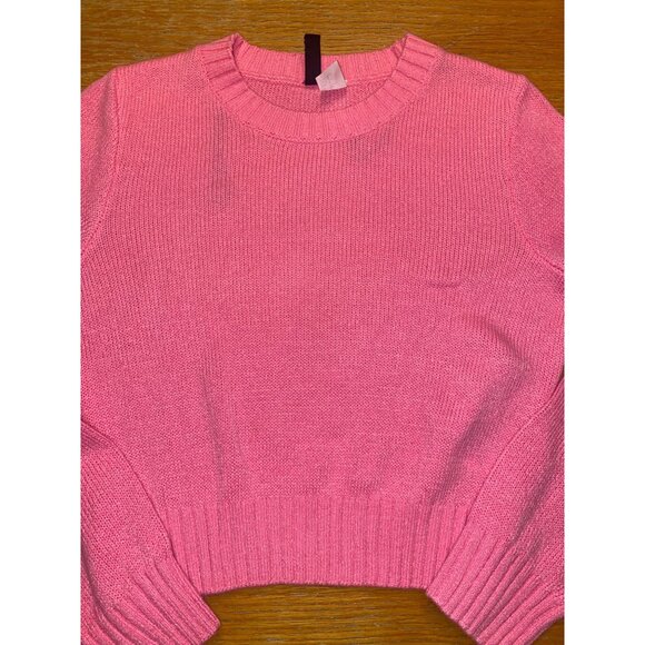 Pink Knit Cropped Sweater With Ribbed Hem & Cuffs - Cozy & Stylish For Any Casua - Picture 2 of 4